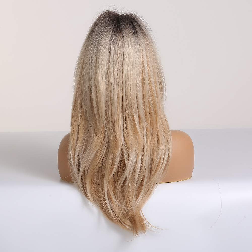 Blonde Wigs Long Curly Wigs Shoulder Length Heat Resistant Synthetic Wigs for Women with Bangs