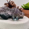 thumbnail image 4 of Bluebelljewels Princess Cut Blue Topaz Stud in 14k White Gold Plated Halo Push Back Earrings, 4 of 6