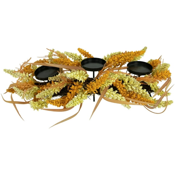 Northlight Autumn Harvest Triple Candle Holder with Artificial Fall Foliage - 22"