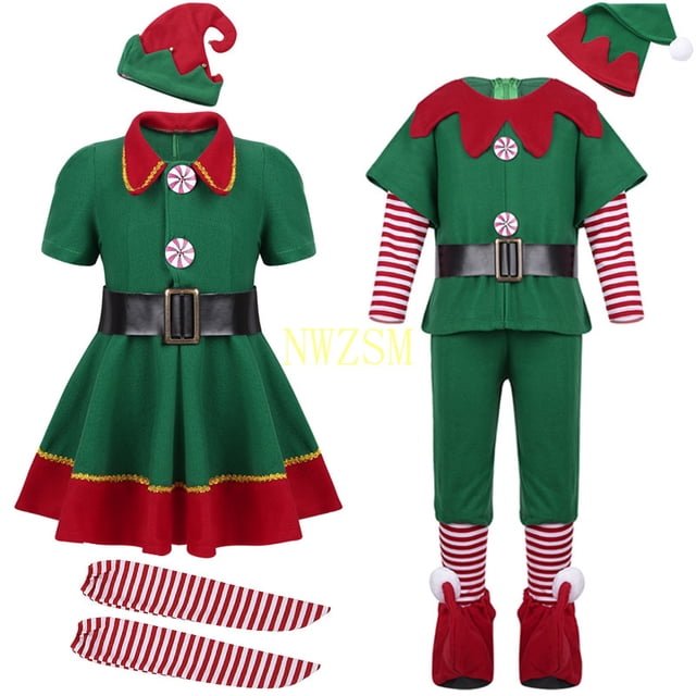 2024 Festival de disfraces de Navidad para niñas elfas verdes Papá Noel para niñas Ropa de Año Nuevo para niños Vestido de fiesta elegante