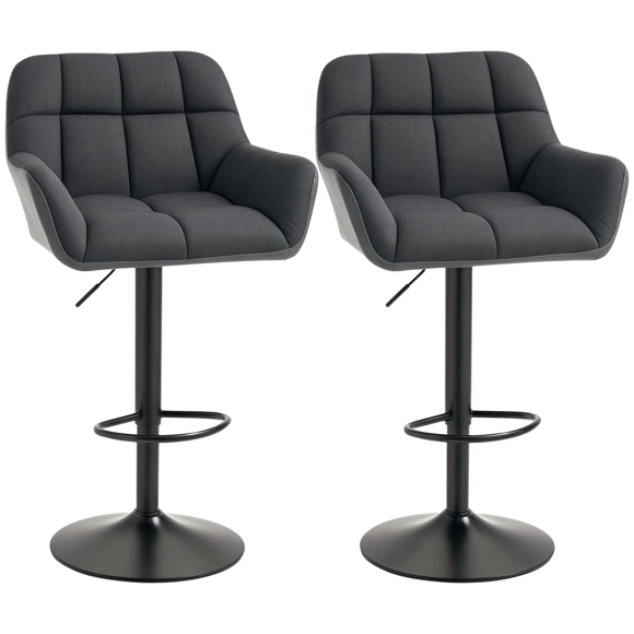 HOMCOM Tabourets de Bar Réglables, Ensemble de 2, Tabourets de Bar Pivotants Capitonnés en Tissu