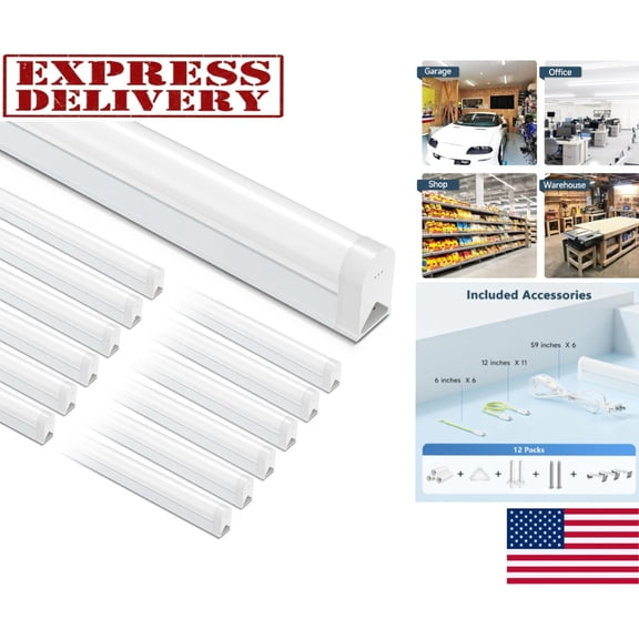 12 Pack LED Shop Lights 4FT Integrated Single Fixture T5 Garage Ceiling 18W Work