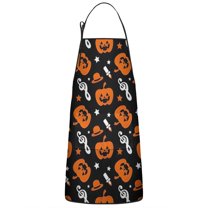 Musical Halloween Icons Pattern Apron-Garden Aprons for Women with Pockets-Cotton Linen Waterproof Kitchen Cooking Gardening Aprons Adjustable for Kitchen,Cooking,BBQ and Salon 33"x27"
