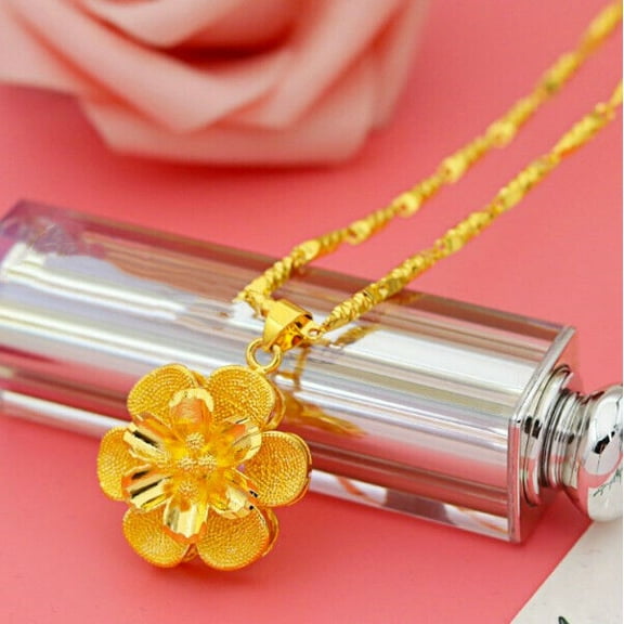 Lady's flower 22K 24K Thai Baht Yellow Gold GP Filled Pendant Necklace hot