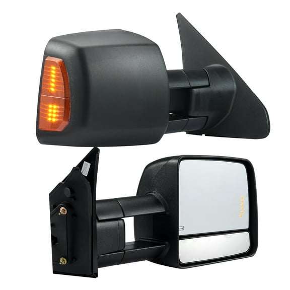 VEVOR Towing Mirrors, Left & Right Pair Set for 2007-2016 Toyota Tundra, Power Heated Tow Mirror with Signal Light, Plane&Convex Glass,Manual Controlling Telescoping Folding, Heating Defrost,Black