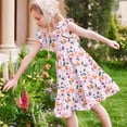 thumbnail image 6 of Ynynloco Girls Easter Party Dress Bunny Print Ruffle Hem Short Sleeve for Kids, 6 of 7
