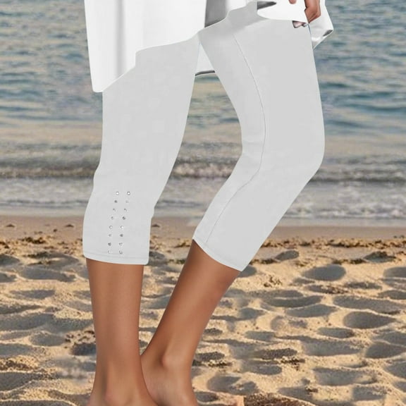 Women's Summer Capri Leggings High Waist Yoga Pants Stretchy Workout Cropped Trousers Lightweight Compression Gym Activewear