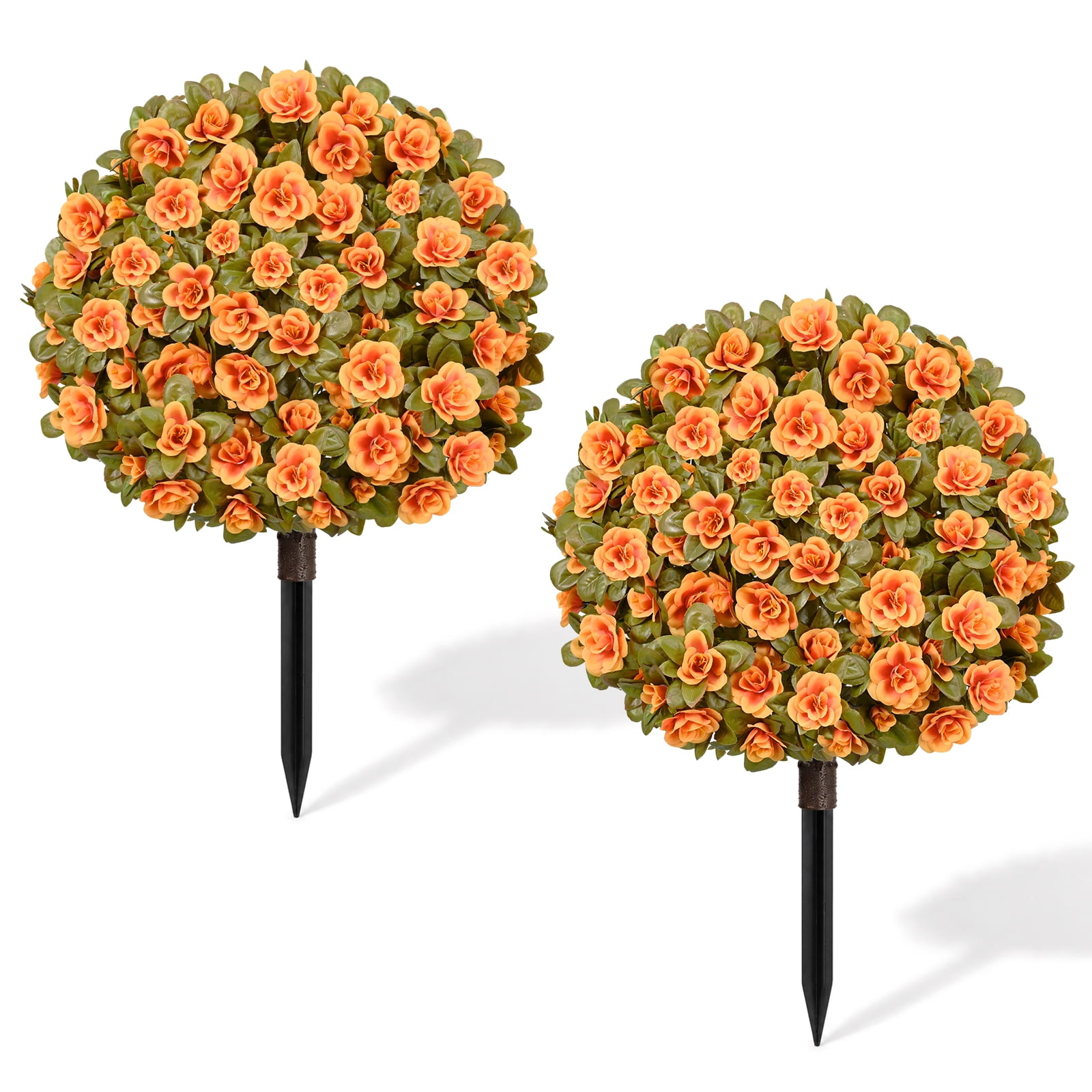 Yastouay 2 Pack Artificial Fall Flowers Outdoor Fake Bushes with Spikes UV Resistant Artificial Flowers Faux Shrubs for Outdoor Garden Decor,Orange