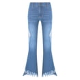 thumbnail image 1 of Miaeowve Kids Girls Ripped Flare Jeans Raw Hem Denim Bell Bottom Trousers Retro Washed Wide Leg Distressed Denim Pants Light Blue 10, 1 of 6