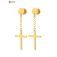 thumbnail image 2 of Spencer 1 Pair Fashion Cross Dangle Stainless Steel Circle Screw Stud Earrings for Men Women "Gold", 2 of 5