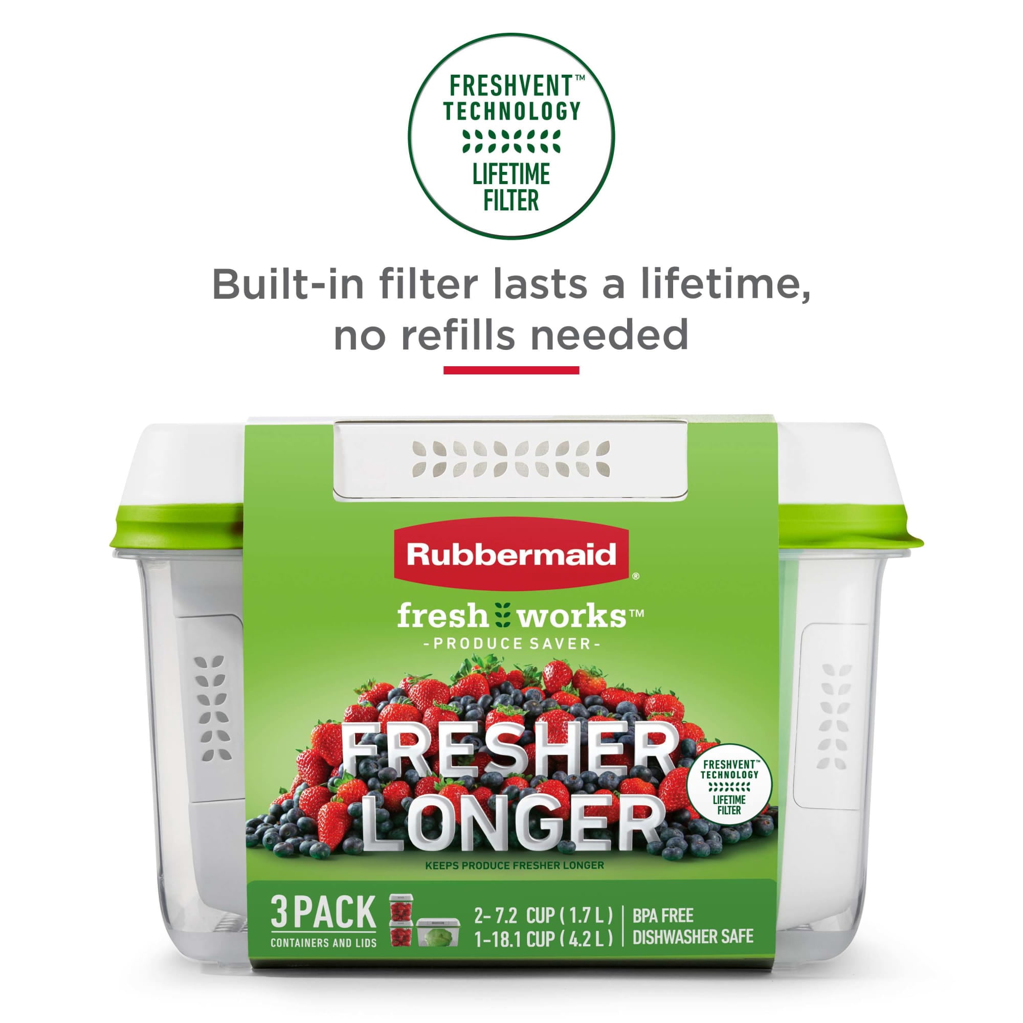 Rubbermaid FreshWorks Produce Saver, 6 Piece set of Medium and Large Storage Containers