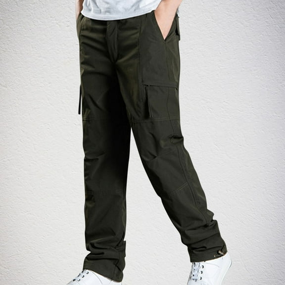 Mens Big & Tall Cargo Pants Fleece Lined Plus Size XL-5X Straight Leg Trousers with Multi-Pockets and Belt Elastic Waist Solid Windbreaker Work Pant