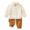 thumbnail image 2 of Tfken Toddler Child Girls Outfits Sets Comfortable Solid Color Stand Neck Striped Sweatshirt Long Pant Trendy Beige Clothing Set Size 6-12 Months, 2 of 9