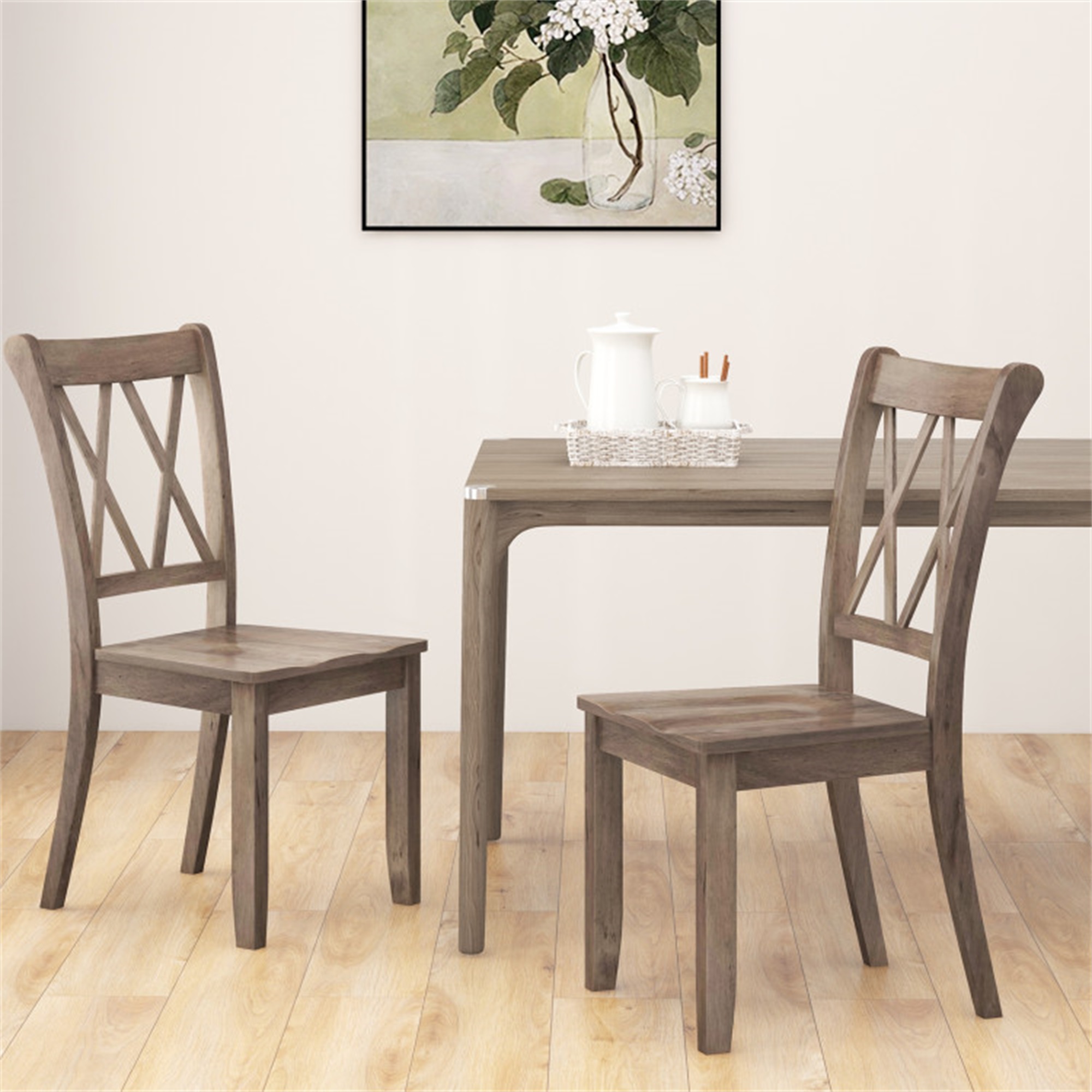 Demi Bonn Set of 2 Cross Back Rubber Wood Dining Chairs, Brown