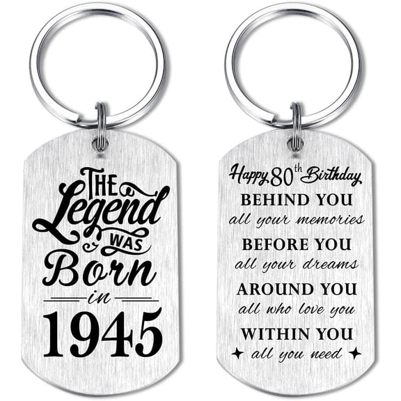 80th Birthday Gifts for Men 1945, Happy 80th Birthday Keychain, 80 Year Old Bday Gifts for Women, The Legend was Born in 1945