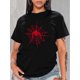 thumbnail image 1 of Red Spider Print T-shirt, Short Sleeve Crew Neck Casual Top For Summer & Spring, Women's Clothing, 1 of 7