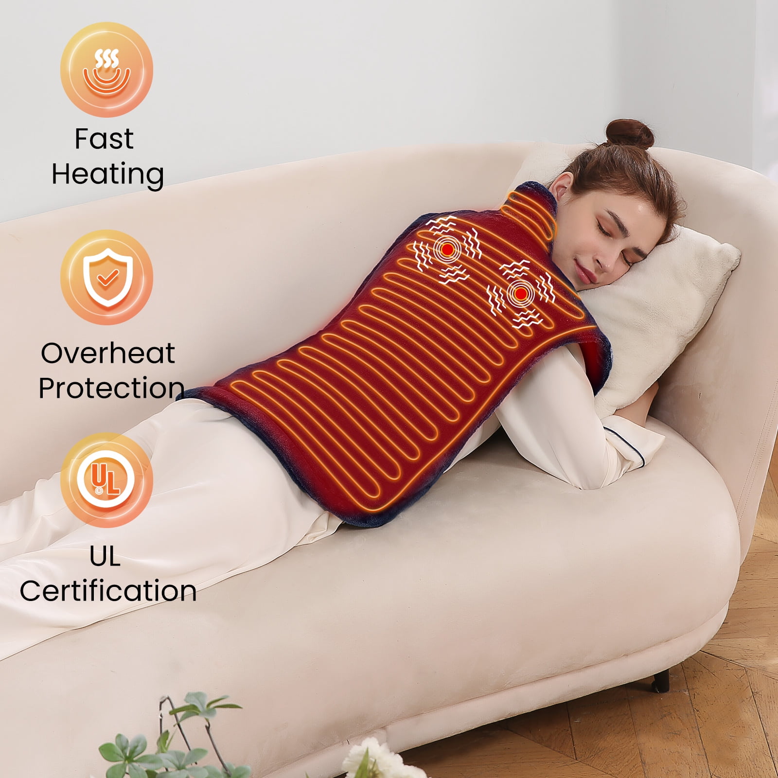 MaxKare 24"×33" Heating Pad with Vibration, 3 Heating Levels & 2 Vibration Mode 3 Massage Intensive, Navy Blue