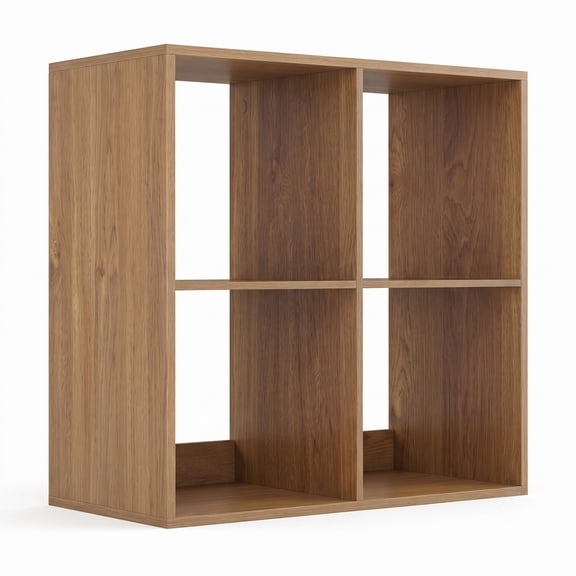 Furnibear 4 Cube Bookshelf, Wood Cube Storage Organizer Bookcase with Back Guardrail and Anti-Tip Kit for Living Room Bedroom Home Office, Natural
