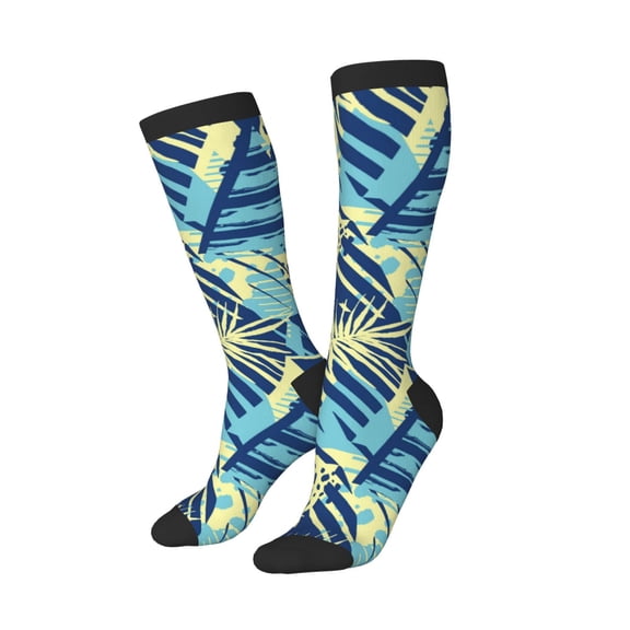 Knee High Socks for Women Men Athletic - Hawaiian Style Stripe Thigh-High Black Sole Comfort Breathable Long Socks for Casual Travel Running
