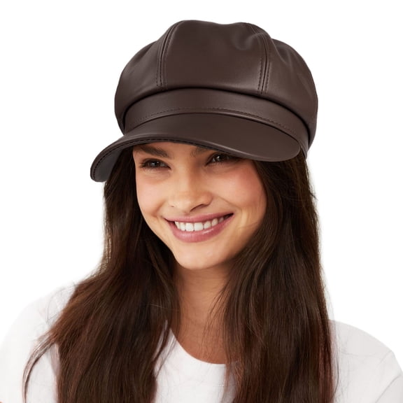 Minzimin Womens PU Leather Newsboy Cap 8 Panel Paperboy Newsie Cap Bakerboy Beret Cabbie Hat