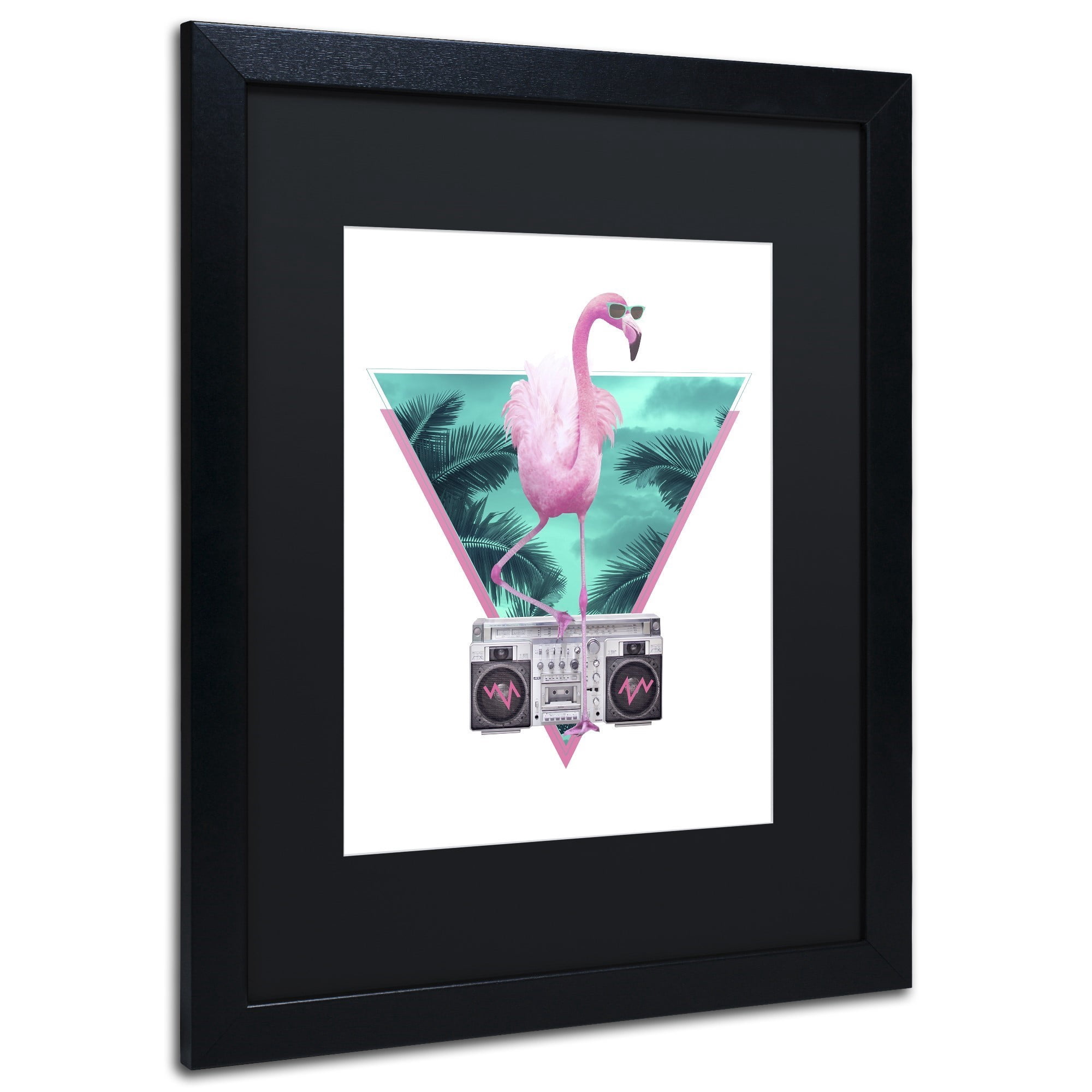 Trademark Fine Art 'Miami Flamingo' Canvas Art by Robert Farkas, Black Matte, Black Frame