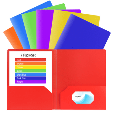 7 Pack Plastic Folders with Pockets and Business Card Slots