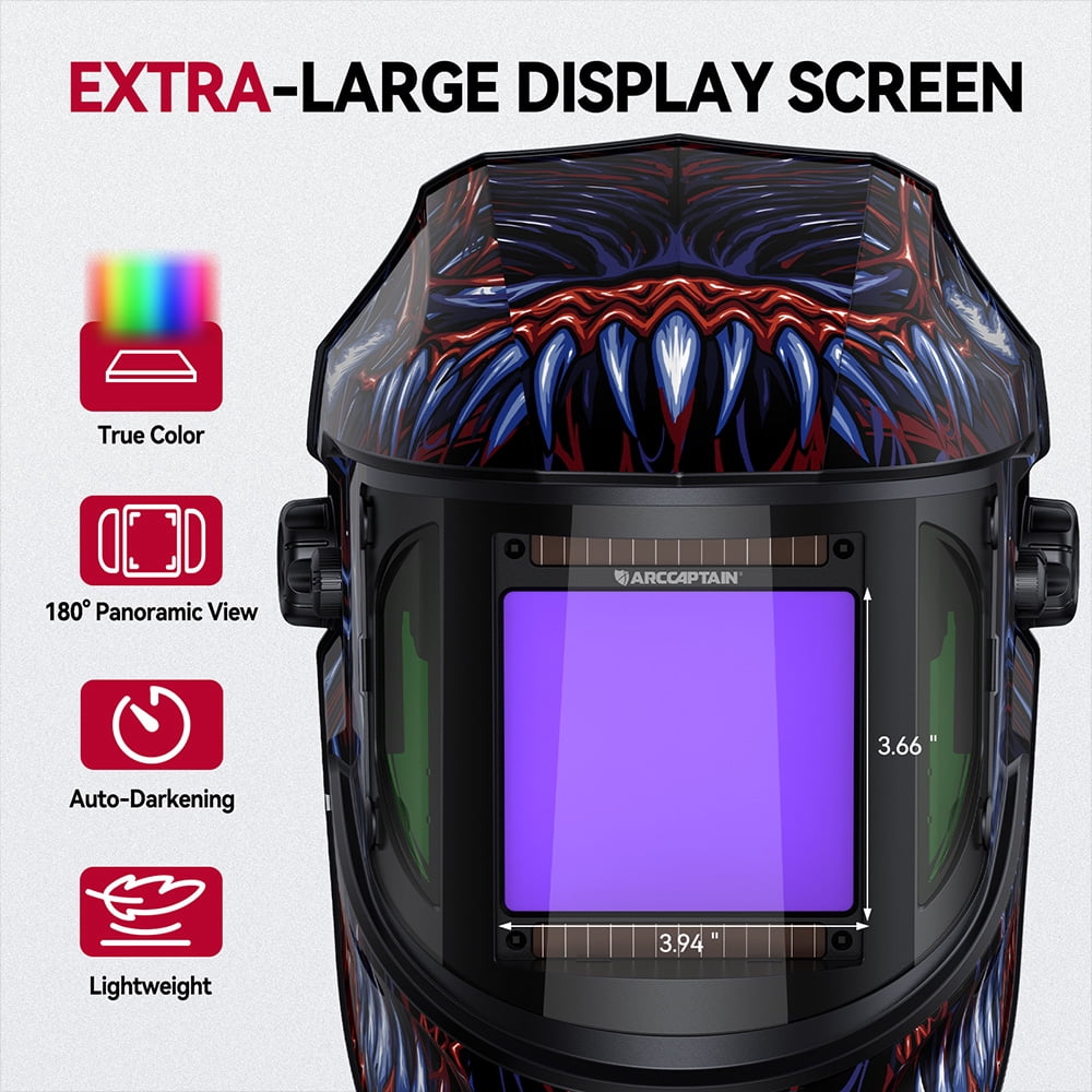 ARCCAPTAIN Super Large View Welding Helmet 3.94" x 7.06" True Color Welder Helmet with Side View