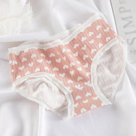 

SweetCandy Love Heart Printing Ladies Underwear Women S Cotton Crotch Underpants Large Size Cotton Seamless Mid-Waist Girl Briefs