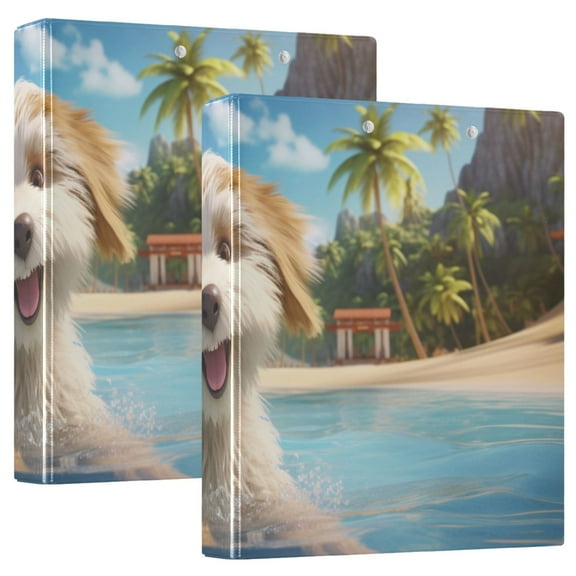 Dog Swim Sea Beach Sky 3 Ring Binders 1.5 inch Hardcover File Folders with Interior Pockets A4 Size Organizer for School Office Hospital Set of 2