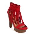 thumbnail image 1 of New Women Breckelles Bernice-03 Suede Peep Toe Fringe Cuff Chunky Heel Sandal Sz, 1 of 5