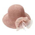 thumbnail image 5 of Wuxian Straw Hats For Women Solid Color Bow Wide Brim Summer Dress Hat Shapeable Hollowed Out Breathable Fashionable Lightweight Foldable Party Vacation Beach Sun Hat ,Pink,One Size, 5 of 7