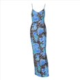 thumbnail image 3 of Vestido Bohemio de Verano para Mujer, con Estampado Floral y Tirantes Finos, Sin Mangas, Cuello Cuadrado, Ajustado, para Playa, 2025 Azul M, 3 of 10