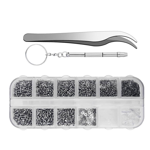 Riwesomey 1100 Uds pequeño tornillo de acero inoxidable gafas de sol reloj gafas teléfono tornillos tuercas destornillador almohadillas para la nariz Kits y herramientas de reparación de relojes Riwesomey TO1105-00B