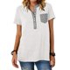 thumbnail image 2 of Gibobby Camiseta de manga corta para mujer Camiseta manga corta con bolsillo y cuello en V color liso para mujer(Blanco,M), 2 of 4