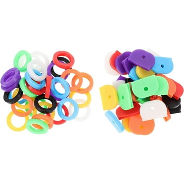 Colored Labels 64pcs Key Recognition Covers Key Cap Tags Covers Key Identifier Ring Elastic Key Covers Key Classify Ring for Car Door Keys (Random Color) Car Keys
