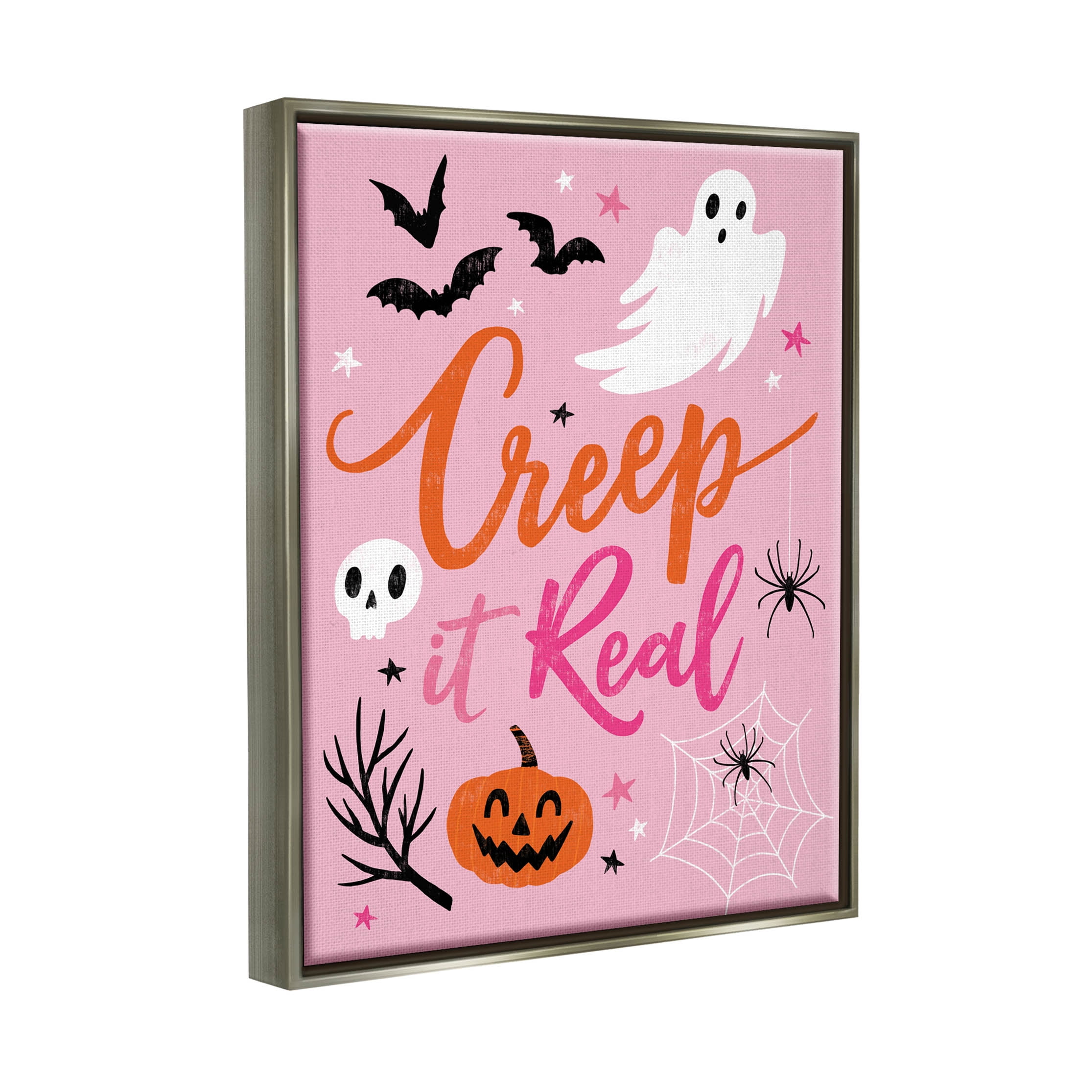 Creep It Real Pink Halloween Phrase Holiday Graphic Art Luster Gray Framed Art Print Wall Art