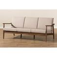 thumbnail image 2 of Baxton Studio Venza Mid-Century Modern Walnut Wood Light Brown Fabric Upholstered 3-Seater Sofa, 2 of 7