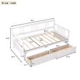 thumbnail image 3 of Twin Size Daybed Frame with 2 Drawers, Wooden Sofa Bed for Bedroom Living Room, Wood Low Platform Bed with Storage Drawers, Dual-use Bedroom Furniture, No Box Spring Needed, White, 3 of 6