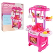 Kids Deluxe Toy Kitchen Playset with Cooking Appliances Light and Sound Effect for Boys Girls