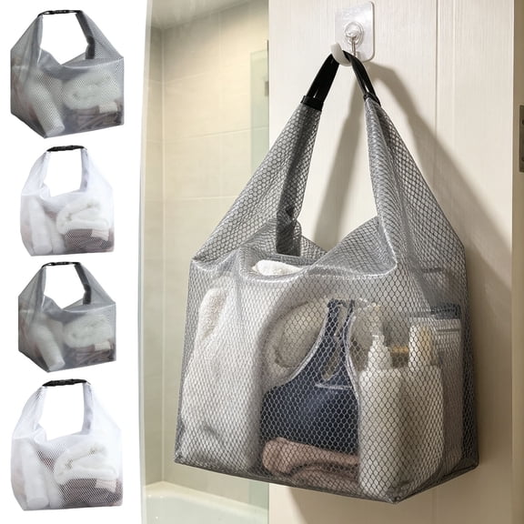 Mesh Shower Caddy Bag, Breathable Honeycomb Mesh Travel Toiletry Organizer, Adjustable Handle Hanging Bathroom Storage for Gym Swimming Camping, Topliu
