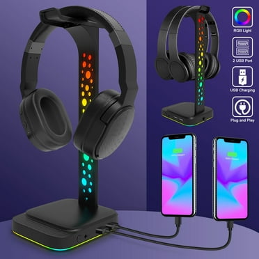 Celectigo Headphone Stand with RGB Lights — Gaming Headset Stand with LED and USB-C Charging Ports, Compatible with all Headphones and Headsets
