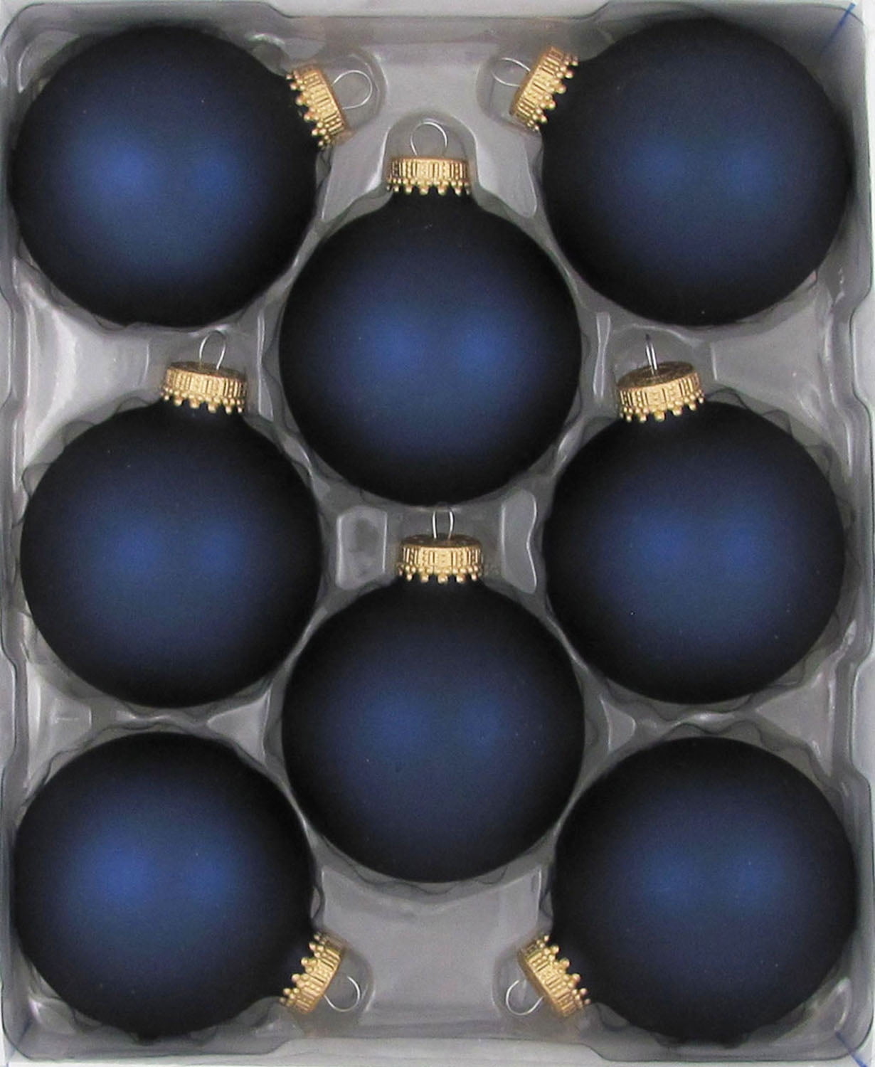 Holiday Time Dark Blue Matte 2 5/8" (67mm) Glass Christmas Ornaments 8 Count