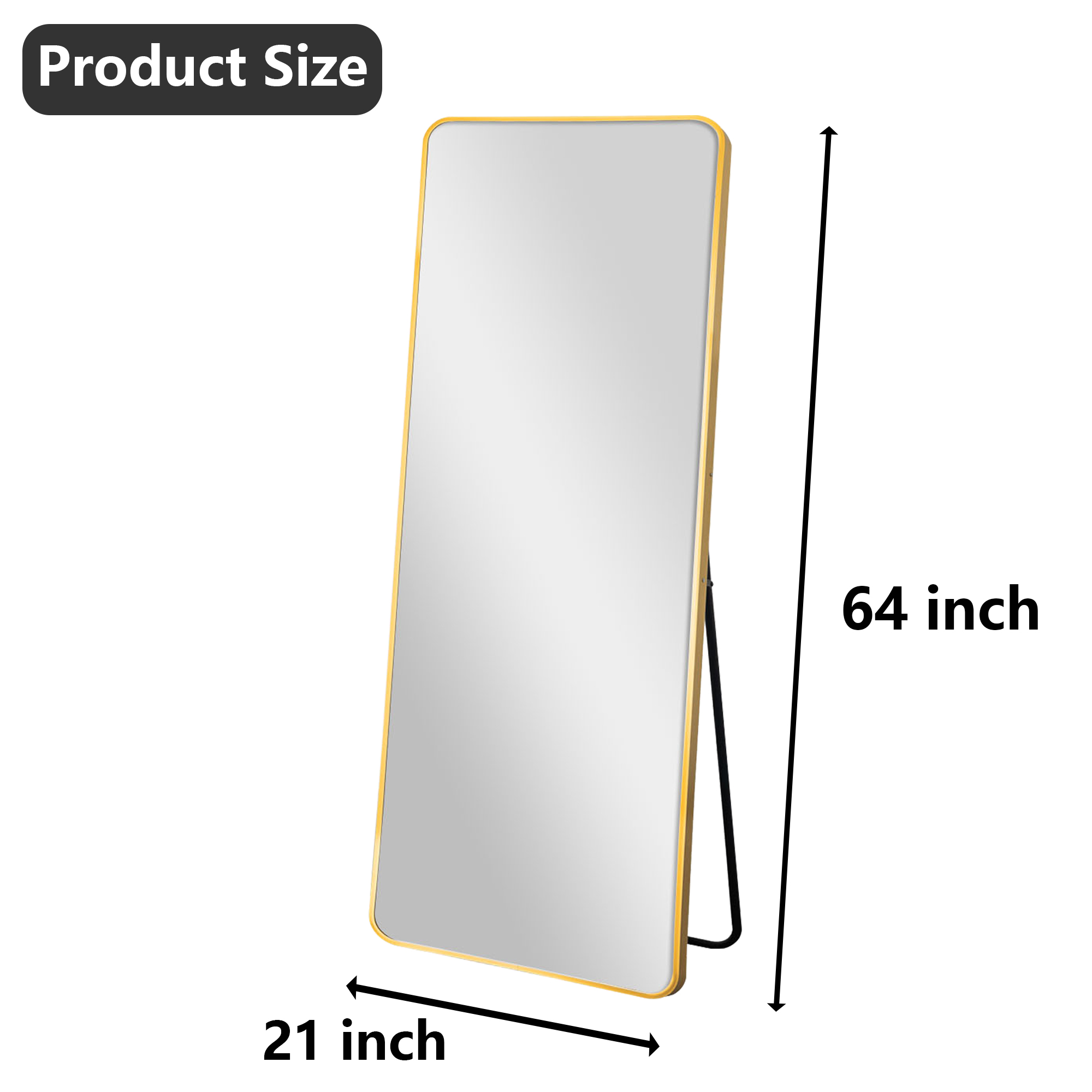 MAYEERTY Gold Rounded Corner Full Length Mirror, Wall Mount or Freestanding for Bedroom/Living Room, 64" × 21"