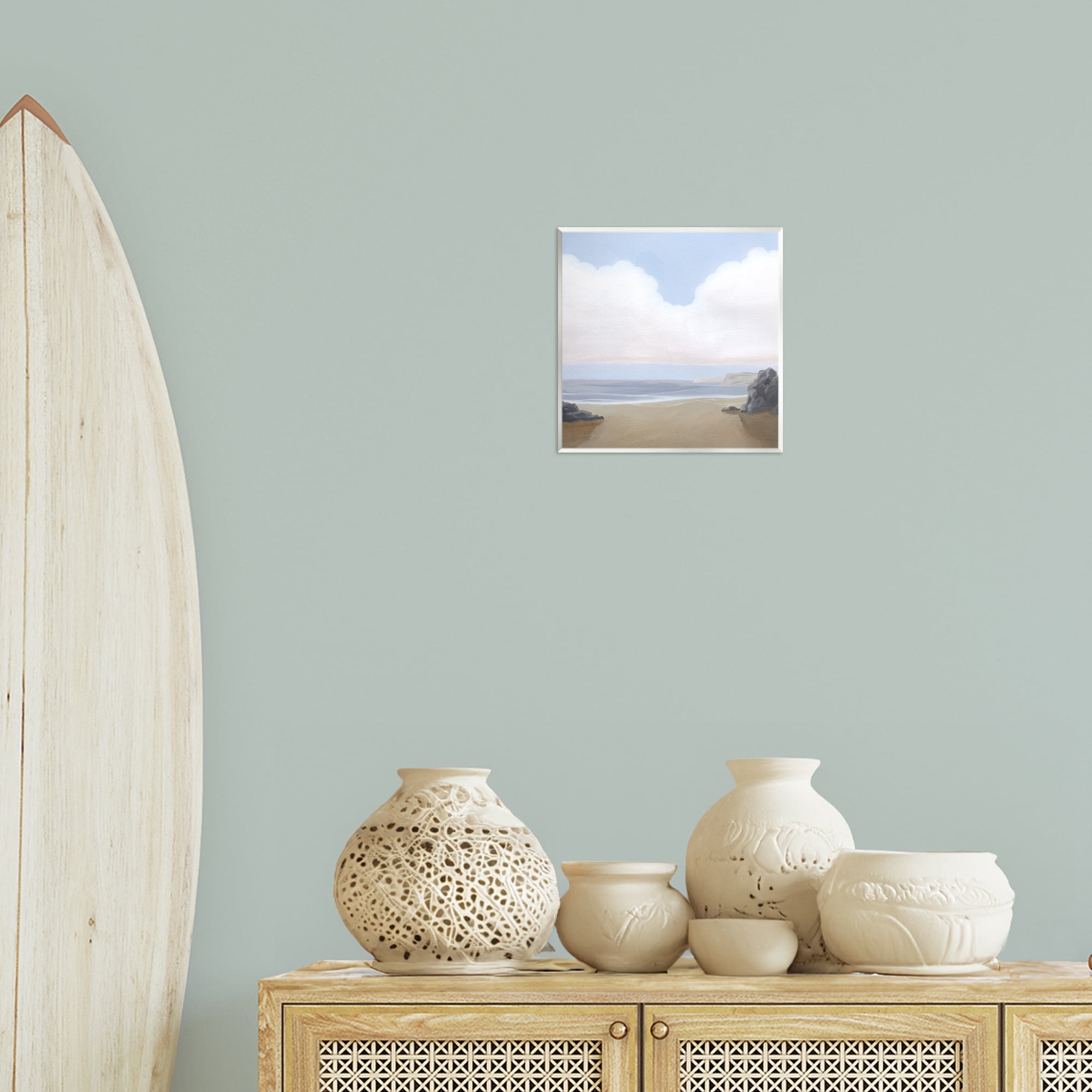 Stupell Industries Soft Clouds Over Beach Landscape Painting Unframed Art Print Wall Art, 12 x 12