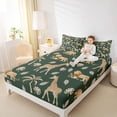 thumbnail image 3 of Castle Fairy Wildlife Giraffe Lion Elephant Queen Sheets 4 Pieces,Tropical Jungle Animal Queen Sheet Sets,Dark Sage Cream,1 Fitted Sheet, 1 Flat Sheet and 2 Pillowcases, 3 of 6