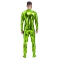 thumbnail image 3 of Doomiva Men’s Glossy Shiny Zipper Unitard Sparkly Dance Bodysuits Long Sleeve Full Body Leotard Grass Green XL, 3 of 4