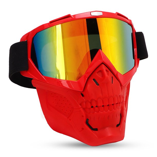 Skull Motorcycle Goggles Face Shield Windproof Helmet Off-Road Cycling Glasses Red Frame Red Lens