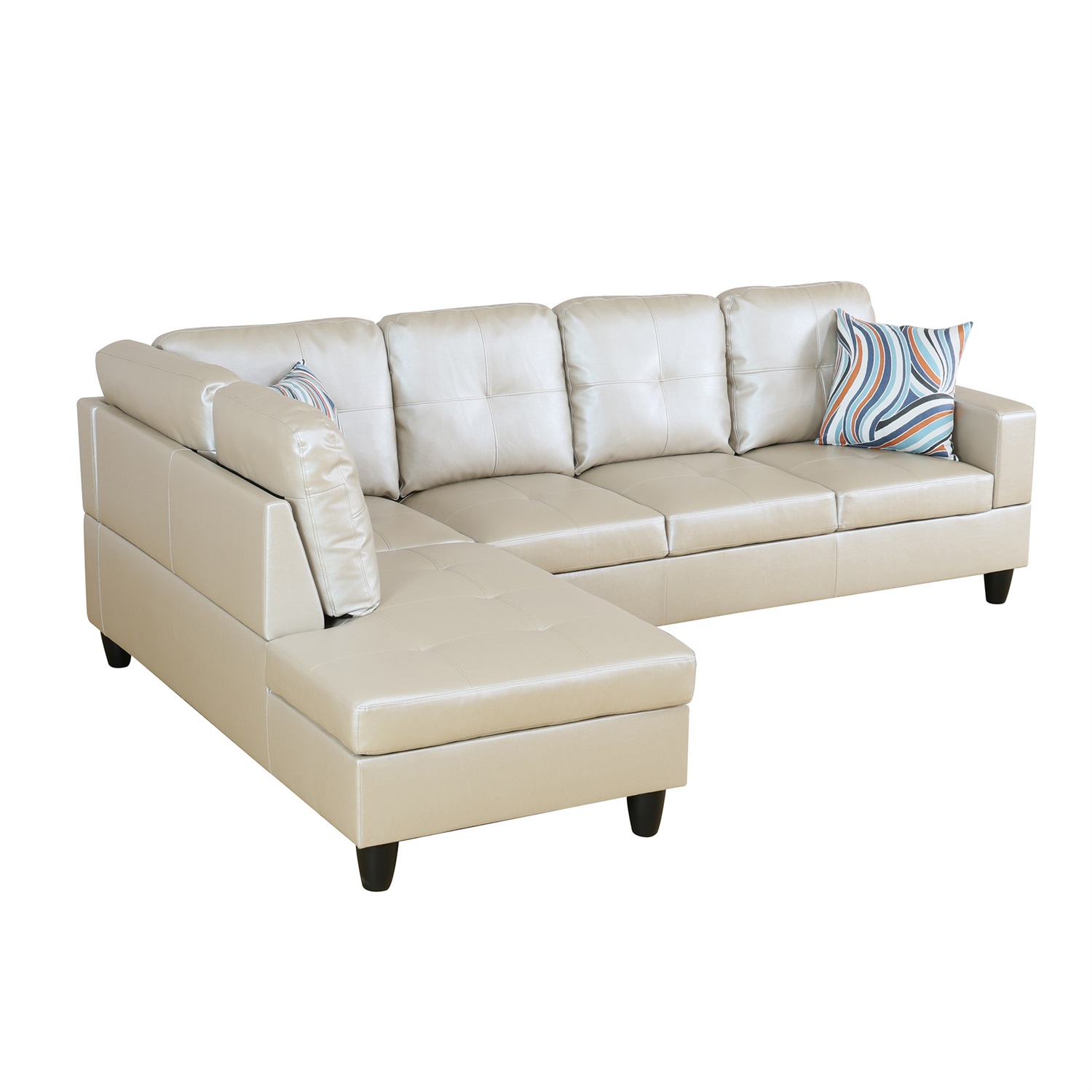 Hommoo 4-Seat Semi Semi PU Synthetic Leather Sectional Sofa Sets, L Shaped Sectional Couches and Sofas, Modern Living Room Furniture Sets, 17.5'' Back Height, Latte(No Ottoman)