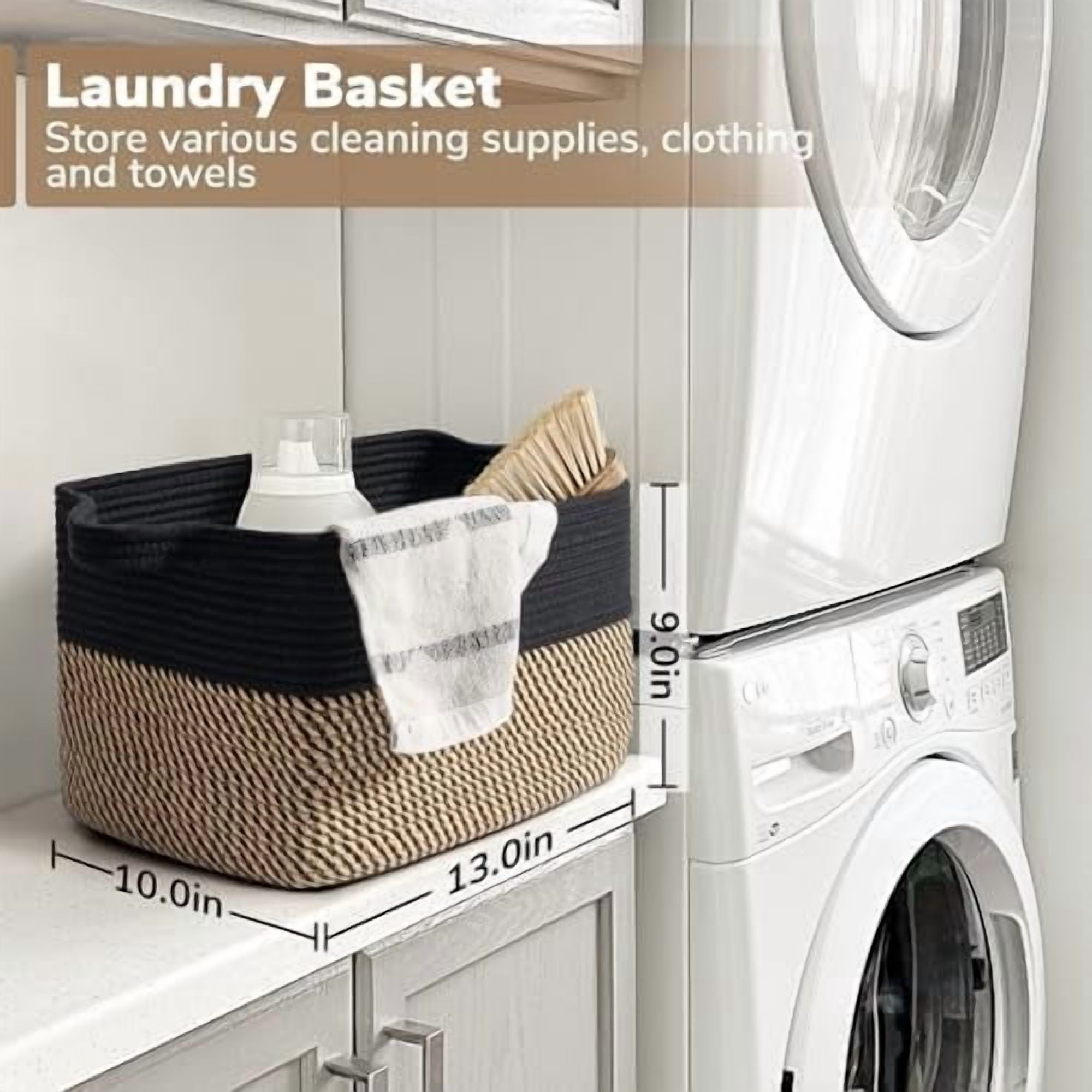 Cube Storage Bins - Towel, Book, Cloth, Shoes, Closet Shelf Woven Baskets for Office, Baby Laundry, Toys, 13''x10''x9''