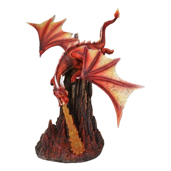Fire Elemental Ferocious Dragon Breathing Flame On Volcanic Mountain Figurine